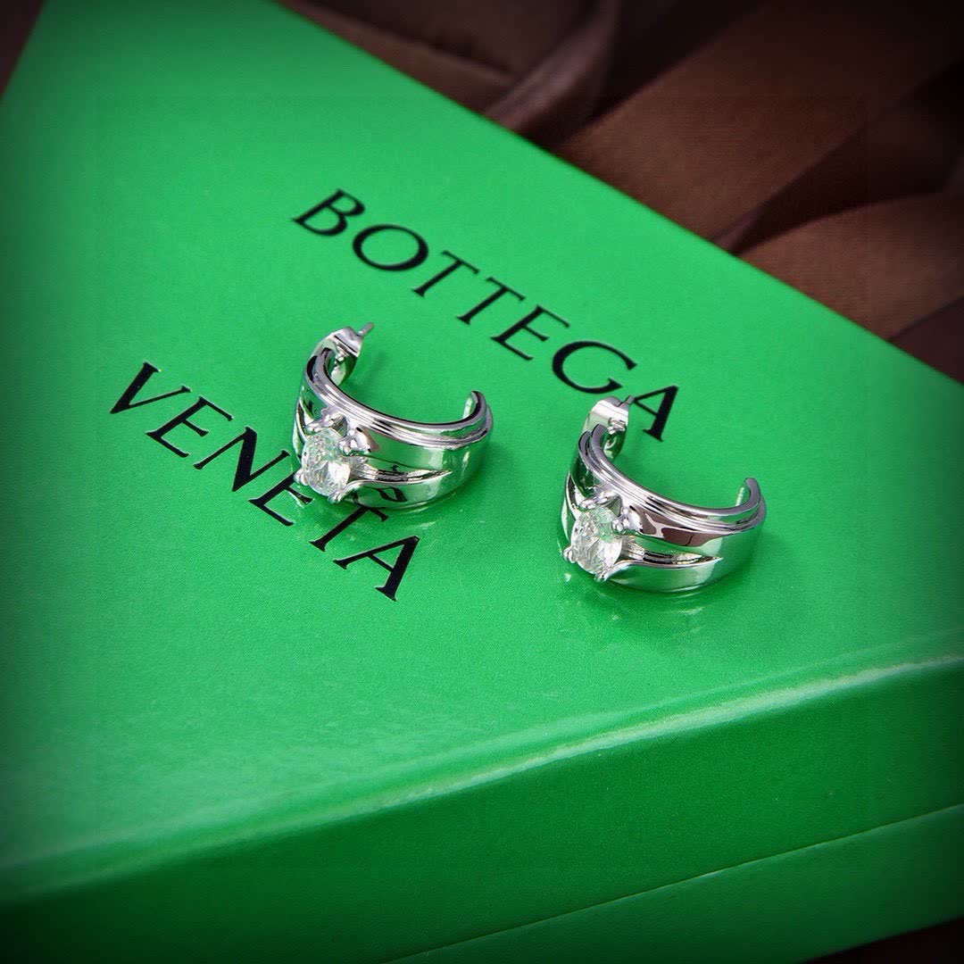 Bottega Veneta Silver Hoop Earrings with Crystal Accents